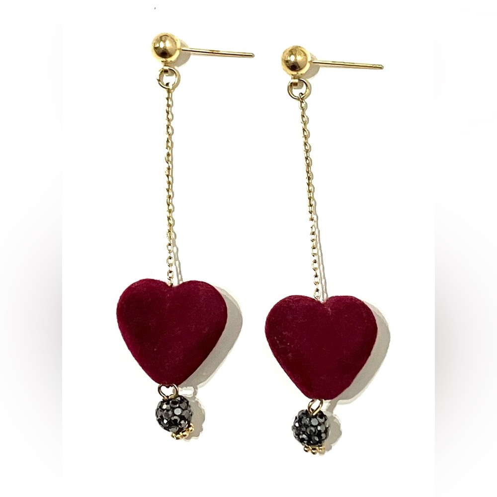 Gold Plated Sterling Silver 925 Red Velvet Heart Earrings